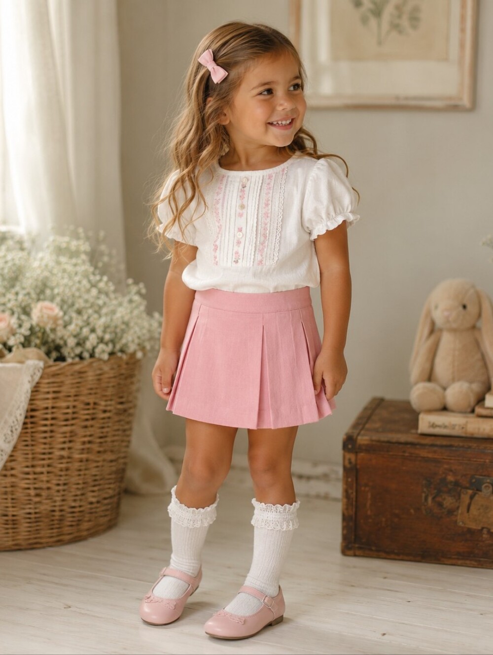 TBBC The Beaufort Bonnet Company Parson Pleated Corduroy Skirt Pink 4T
